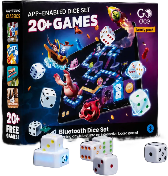 GoDice family pack box with connected dice